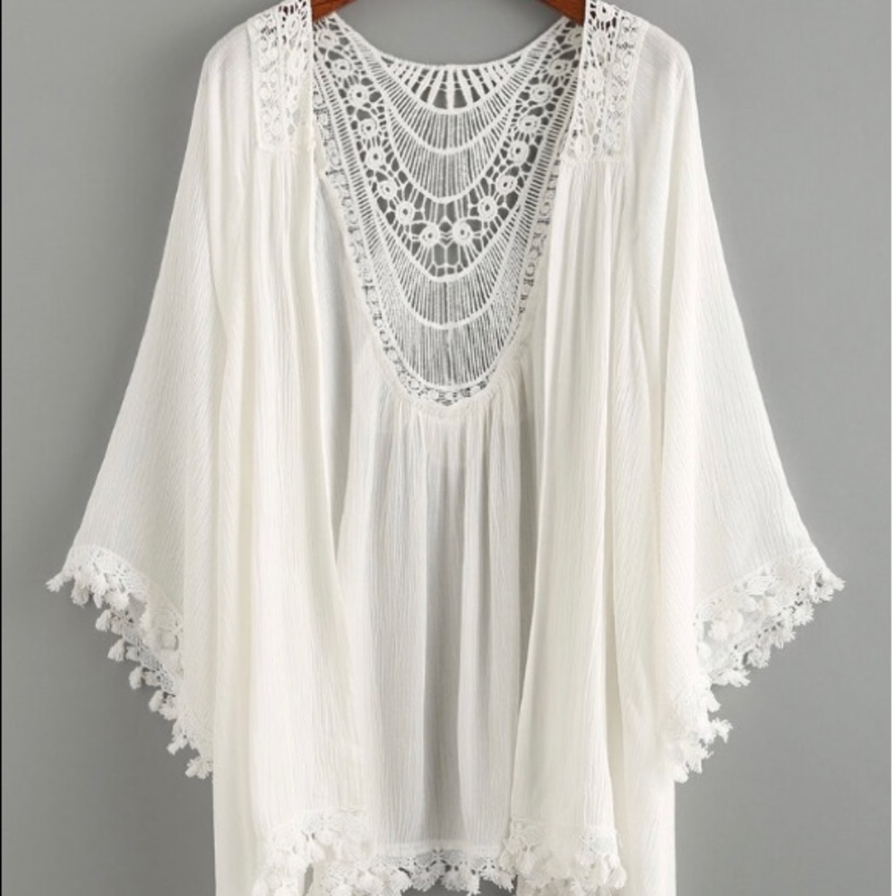 Crochet-Trim Kimono One Size